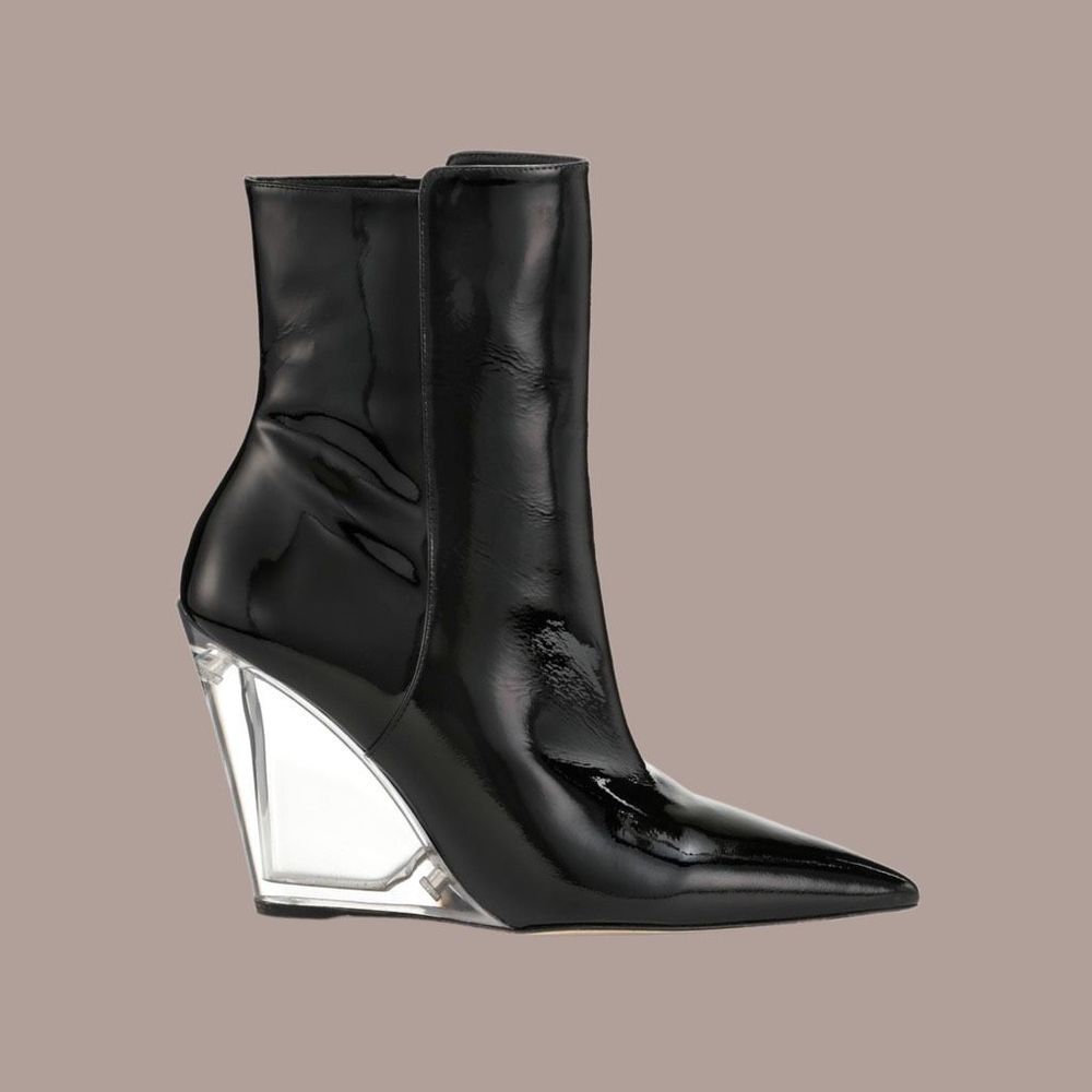 Stuart Weitzman Patent Leather with Lucite Wedge Booties Size 8 1/2 New